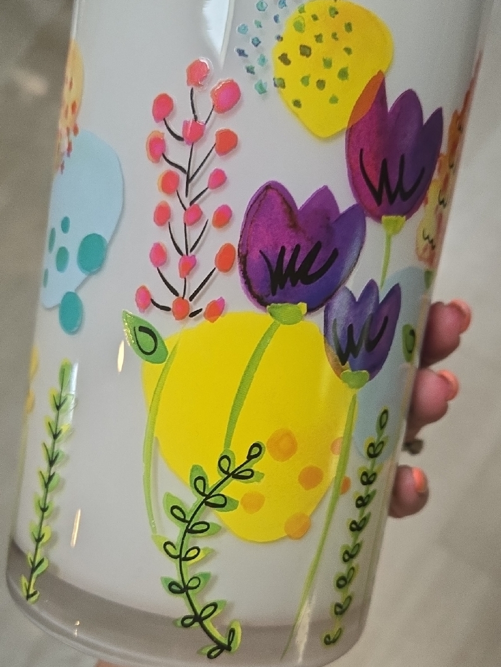 Milky White Floral Glass Cylinder Vase - Picture 4 of 6